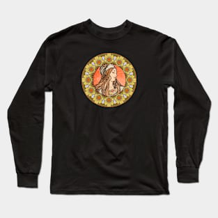 Mucha Flower Wreath Lady 06 Long Sleeve T-Shirt